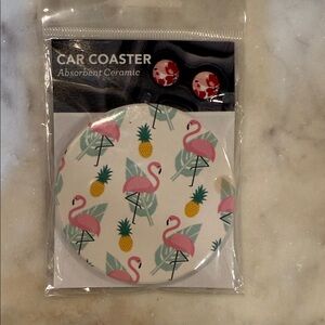 Flamingo and Pineapple Palm Car Coaster